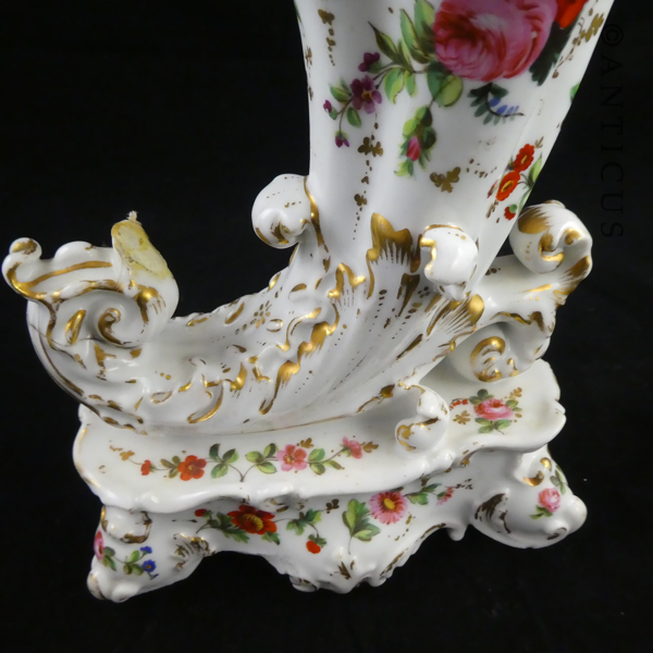 Pair French Porcelain Cornucopia Vases, Jacob Petit.