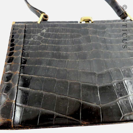 Vintage Dark Brown Crocodile Handbag.