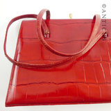 Leather Vintage Handbag, Red Crocodile.