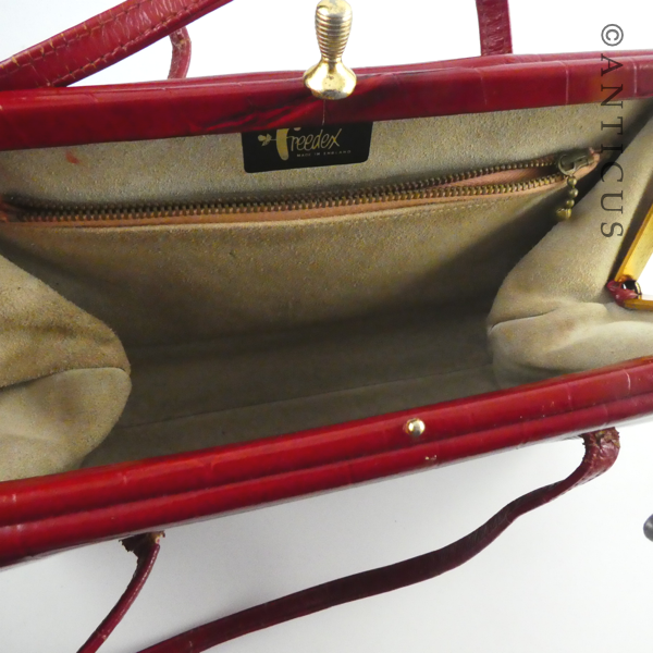 Leather Vintage Handbag, Red Crocodile.