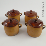 Set of 4 Vintage Lidded Pottery Pots.